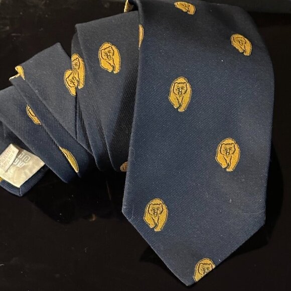 Givenchy Blue Gold Polar Bear Tie Vintage Kitsch Skinny Retro VTG Academia - Picture 1 of 7